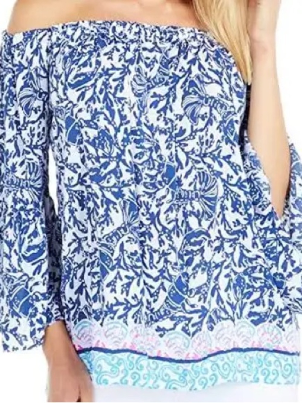 Lilly Pulitzer NWT Nevie Top ~Krillin It ~ Oyster Bay Blue Size Medium